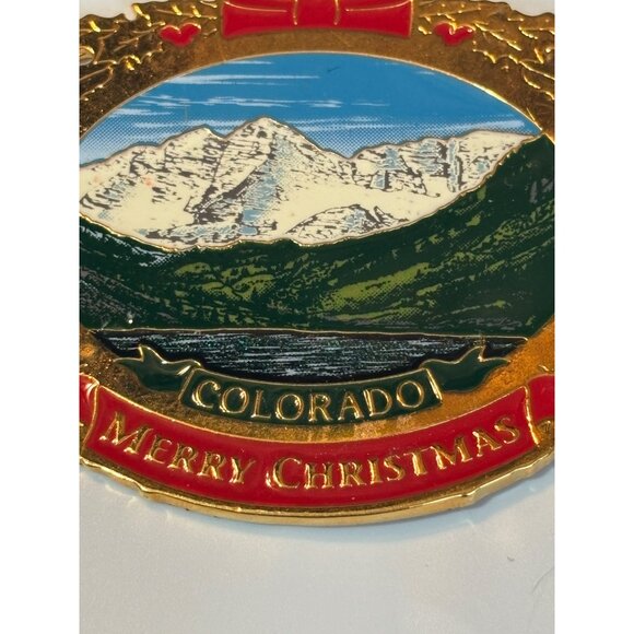 Colorado Christmas Ornament Solid Pewter Gold Finish Made In Canada Wreath Desig - Picture 8 of 8